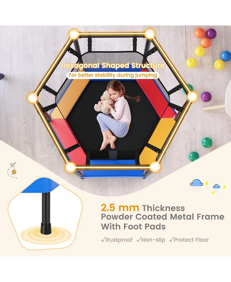 Hexagonal Kids Trampoline With Foam Padded Handrails