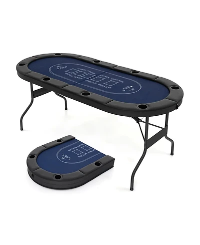 Foldable Poker Table for 8 Players Portable Oval Card Board Game Table