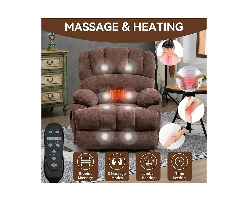 Casainc 23"W Seat High-Back Chenille Power Lift Recliner Chair with 8-Point Vibration Massage and Lumbar Heating