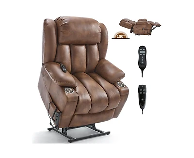 Dual Motor Infinite Position Up to 350 Lbs Leatheraire Power Lift Recliner Chair, Heavy Duty Motion Mechanism with 8-Point Vibration Massage and Lumba