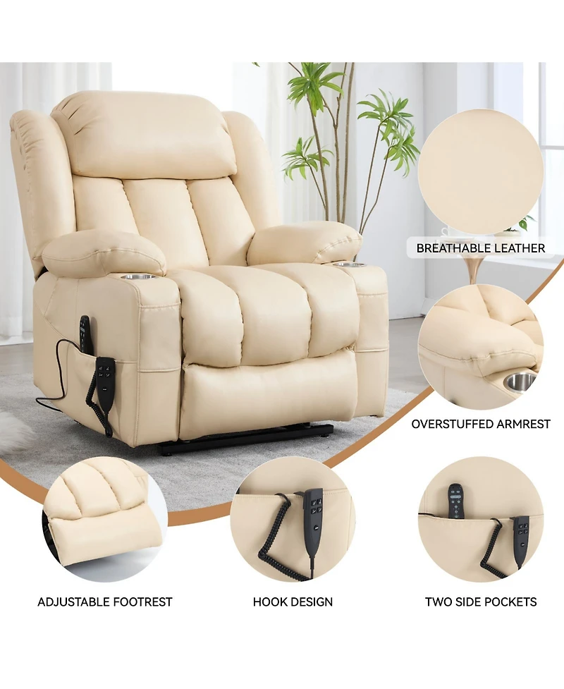 Dual Motor Infinite Position Up to 350 Lbs Leatheraire Power Lift Recliner Chair, Heavy Duty Motion Mechanism with 8-Point Vibration Massage and Lumba