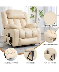 Dual Motor Infinite Position Up to 350 Lbs Leatheraire Power Lift Recliner Chair, Heavy Duty Motion Mechanism with 8-Point Vibration Massage and Lumba