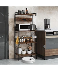 4-Tier Kitchen Bakers Rack with Power Outlet and 8 Hooks