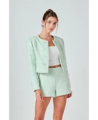 endless rose Women's Tweed Combo Relaxed Jacket