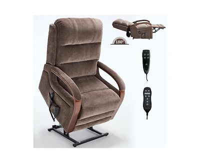 Power Chenille Lift Recliner Chair Dual Motor Infinite Position Up to 350 Lbs with Solid Wood Armrests, Heat Massage and Heavy Duty Motion Mechanism