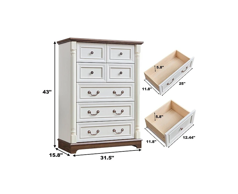 7 Drawer Bathrooom Cabinet Chest with Wooden Base and Riser Trim
