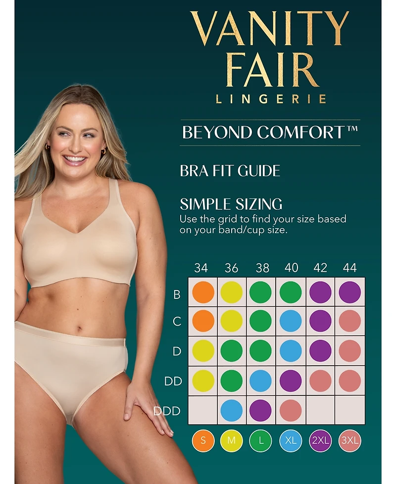 Vanity Fair Women's Beyond Comfort Simple Sizing Wirefree Bra 72204