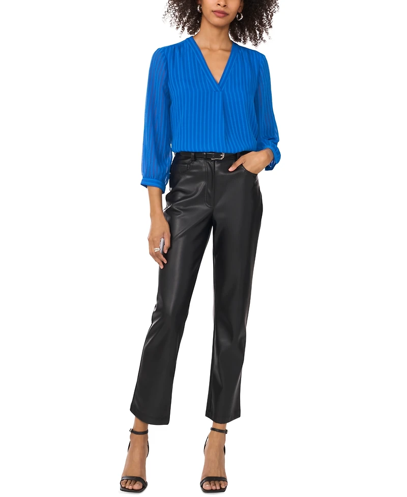 Vince Camuto Women's Striped V-Neck 3/4-Sleeve Top