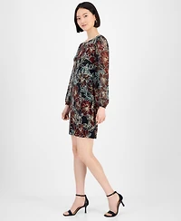 Connected Petite Floral Long-Sleeve Sheath Dress