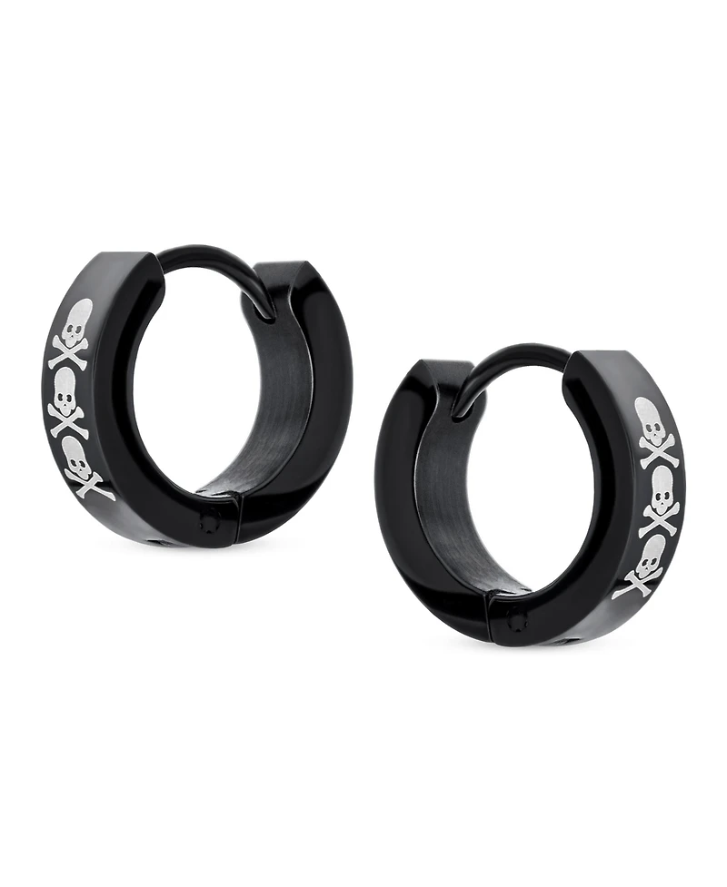 Bling Jewelry Biker Jewelry Small Halloween Skull Hoop Kpop Huggie Earrings Stainless Steel