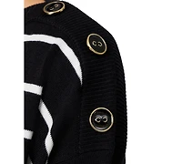 Melissa Paige Women's Striped Button-Shoulder Boatneck 3/4-Sleeve Sweater