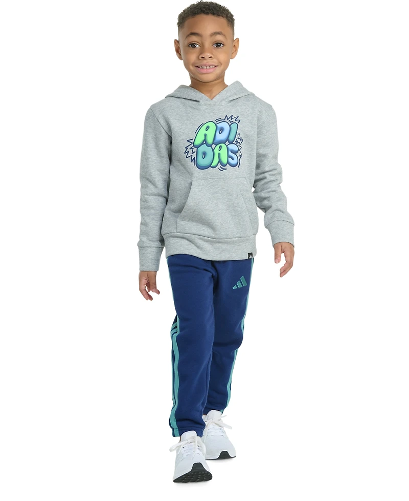 adidas Toddler & Little Boys Long-Sleeve Graphic Fleece Pullover Hoodie Jogger Pants, 2 Piece Set