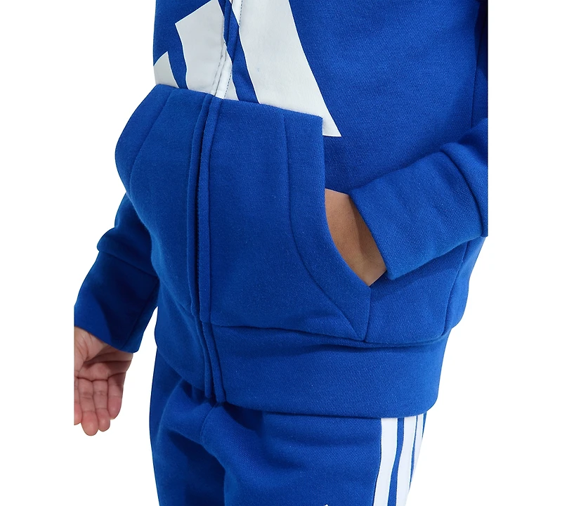 adidas Toddler & Little Boys Long-Sleeve Essential Big Logo Fleece Jacket Jogger Pants, 2 Piece Set