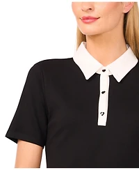 CeCe Women's Short Sleeve Contrast Collar Polo Top