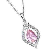 Sterling Silver White Gold Plated with Pink Teardrop and White Cubic Zirconia Pendant