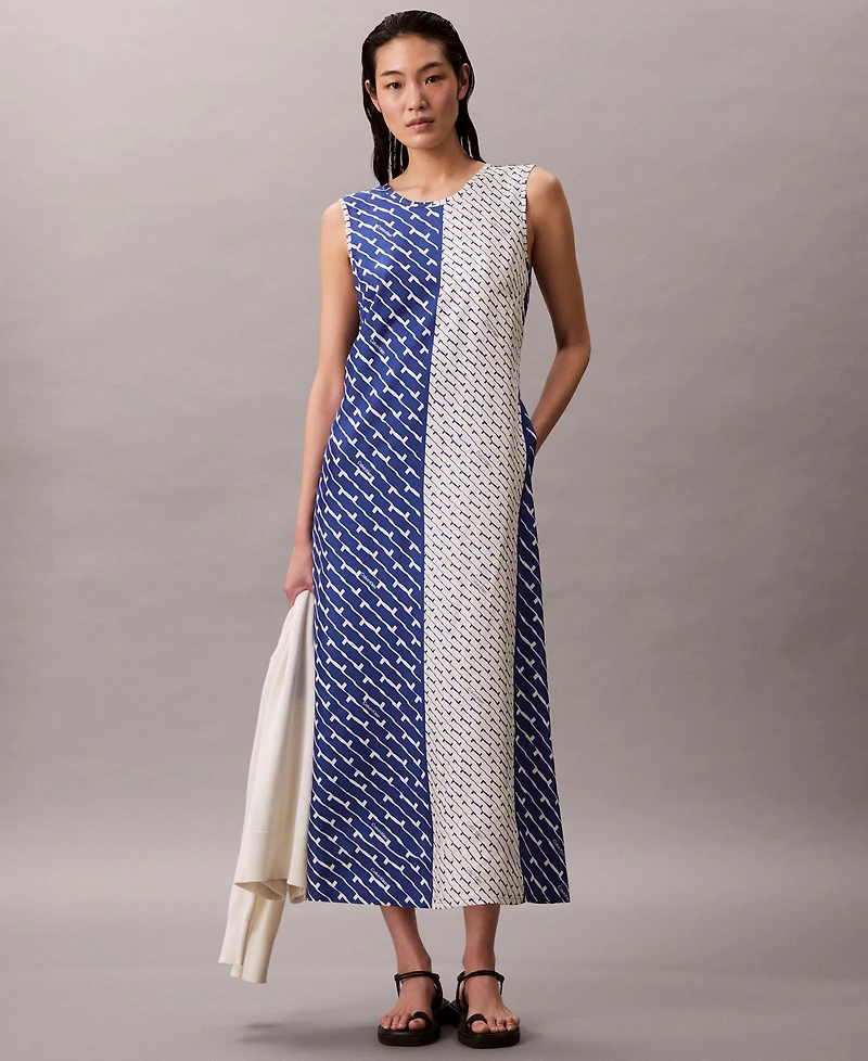 Calvin Klein Printed Color-Block Sleeveless Dress