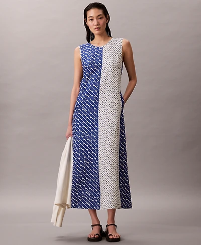 Calvin Klein Printed Color-Block Sleeveless Dress