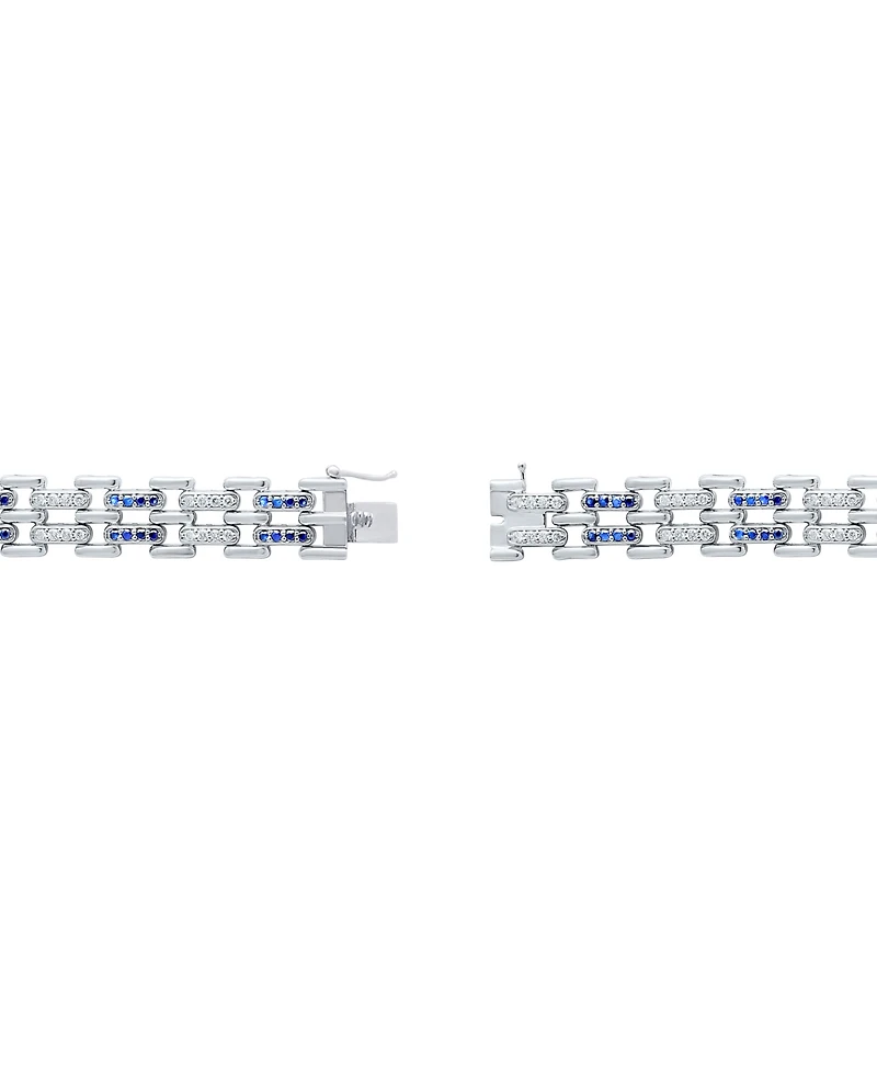 Diamond Round & Baguette Square Link Bracelet (3/4 ct. t.w.) in Sterling Silver