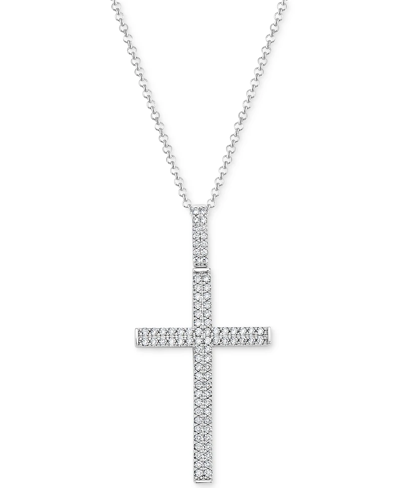 Men's Diamond Pave Cross 22" Pendant Necklace (1 ct. t.w.) in 10k White Gold