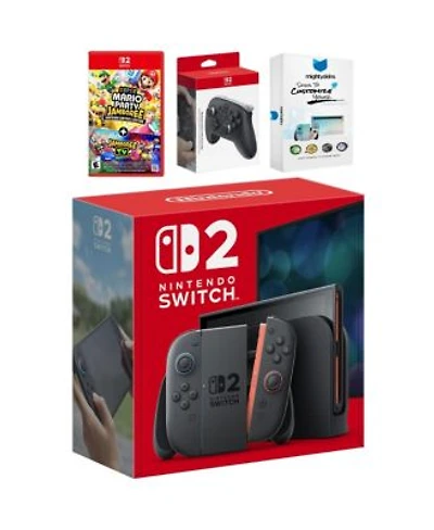 Nintendo Switch 2 Video Game Console With Super Mario Party Jamboree Pro Controller Mightyskins Code Bundle
