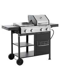 Stainless Steel 4-Burner 49200 Btu Propane Gas Barbecue Grill with Lid, 4 Wheels