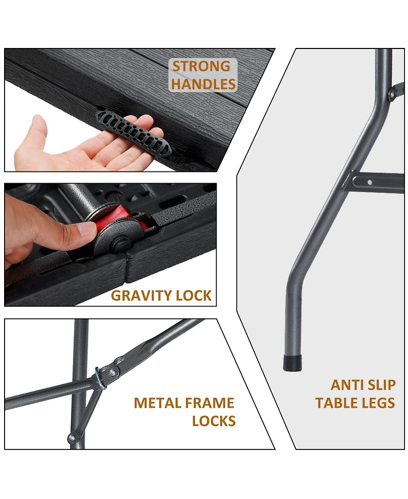 Sugift 6ft Rectangular Folding Table Fold-in-Half Long Party Table Collapsible Portable Table