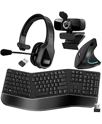 Delton 20X Wireless Computer Headset with Noise Cancelling Mic, Bluetooth Headphones Kit includes 1080p Hd Webcam and Ergonomic Vertical Mouse and Key