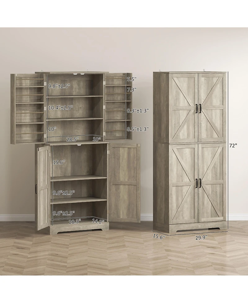 Homcom 72" Farmhouse Kitchen Pantry Cabinet, Tall Storage Cabinet,