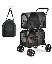 4-in-1 Double Pet Stroller with Detachable Carrier and Travel Carriage