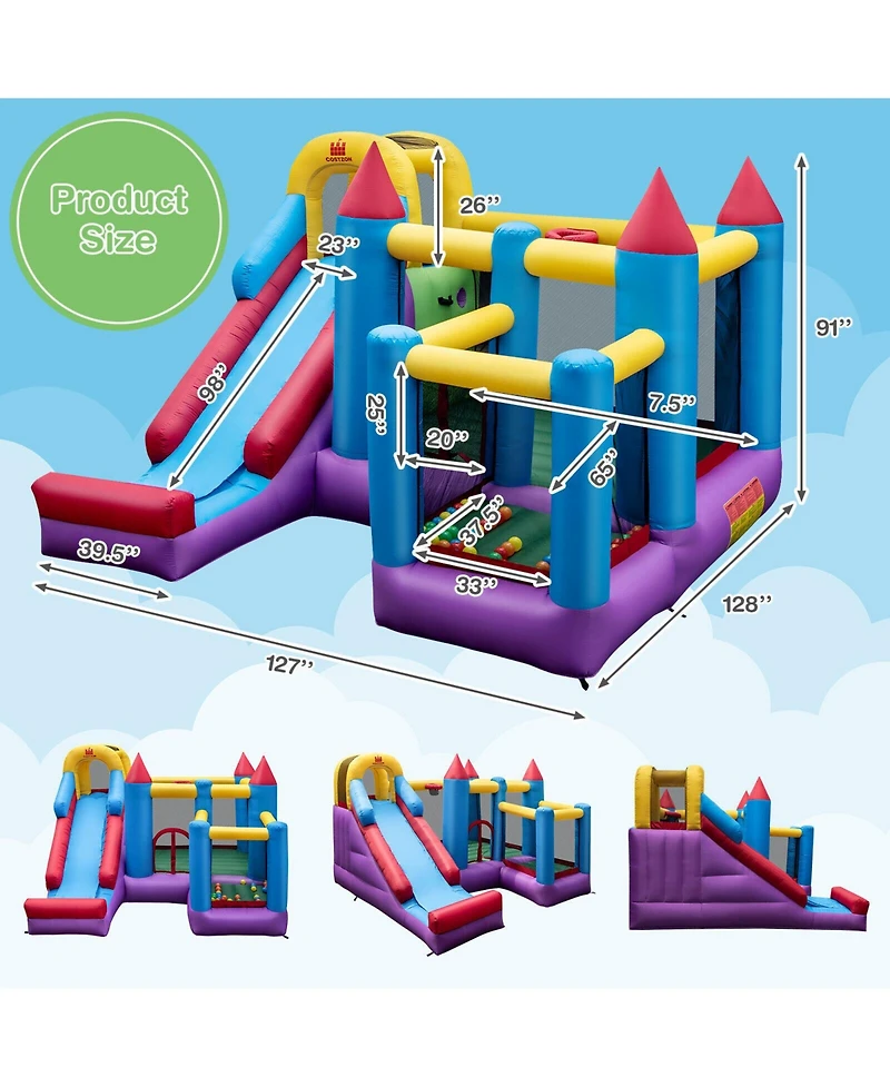 5-in-1 Inflatable Bounce House with 735W Blower and 50 Ocean Balls