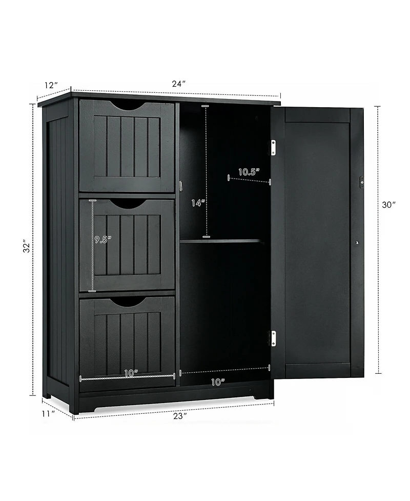 Volenca Bathroom Floor Cabinet Side Storage Cabinet with 3 Drawers and 1 Cupboard