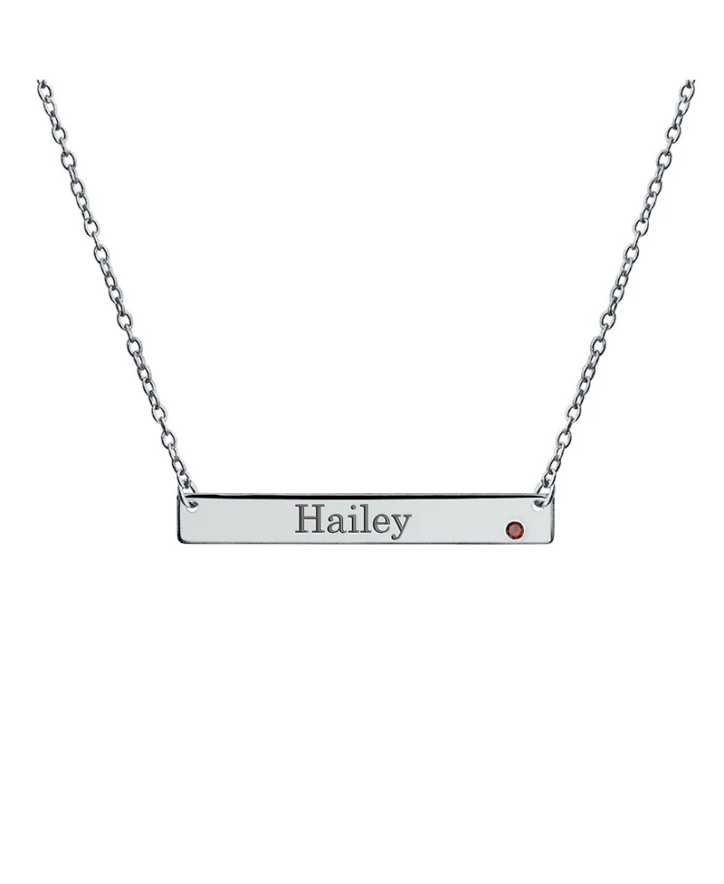 Bling Jewelry Horizontal Sideway Inspirational Flat Bar Name Plated Pendant Necklace .925 Sterling Silver Crystal Accent