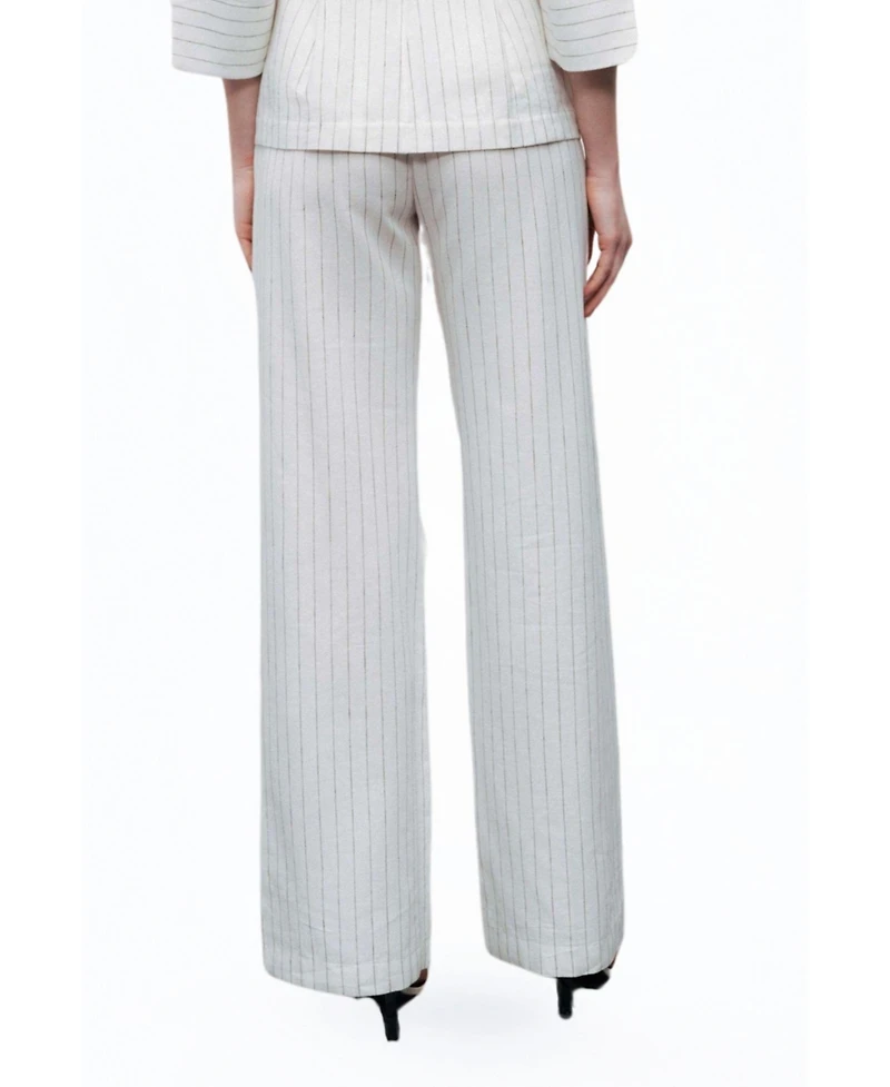 Nocturne Women's Linen Blend Striped High Waist Pants
