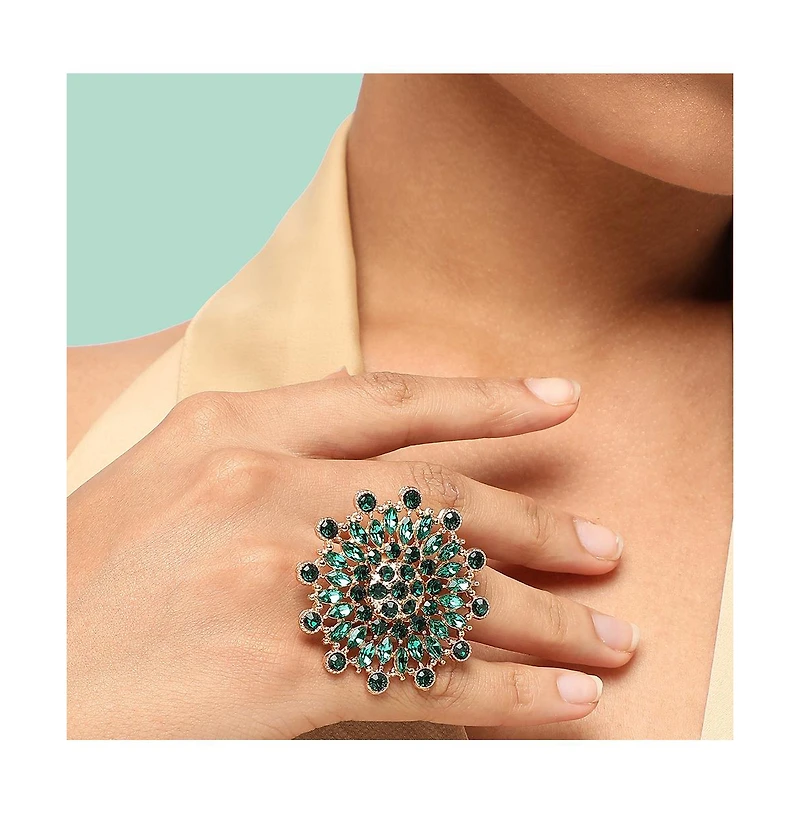 Sohi Women's Green Circular Stone Statement Ring