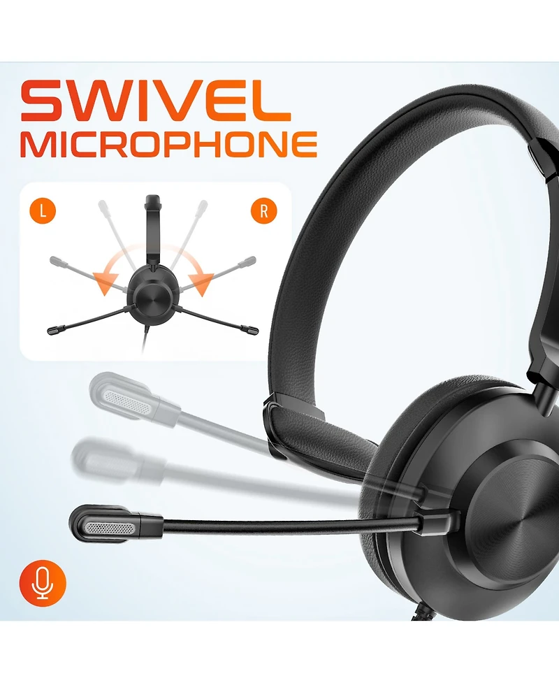 Delton 30Y Wired Computer Headset, Ms Teams Compatible, Mono Headphones With Dual Noise-Cancelling Microphones, In-Line Controls, On-Ear Usb Headset f