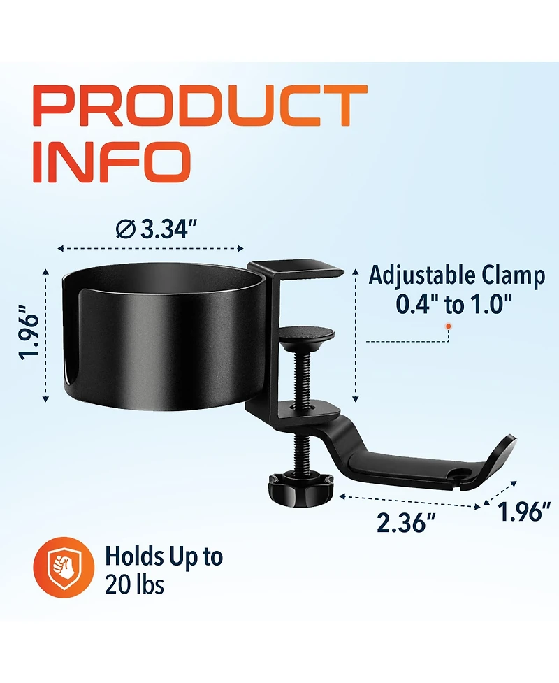 Delton H22 2-in-1 Desk Cup Holder with Headphone Stand,360-Degree Rotating Hook Mount for Headset, Adjustable Clamp, Compatible with Universal Headset