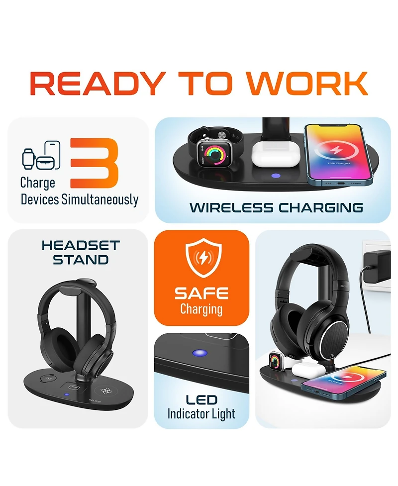 Delton M101 Wireless Computer Headset with Wireless Charger & Desktop Holder