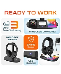 Delton M101 Wireless Computer Headset with Wireless Charger & Desktop Holder