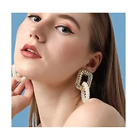 Sohi Women's White Link Drop Earrings