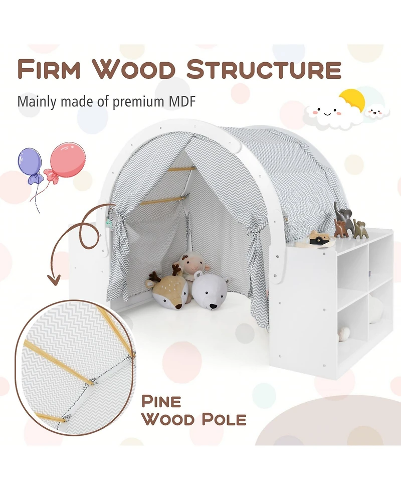 Slickblue Kids Play Tent with Curtain Shades and 8 Cubbies
