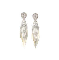 Sohi Women's Silver Embellished Drop Earrings
