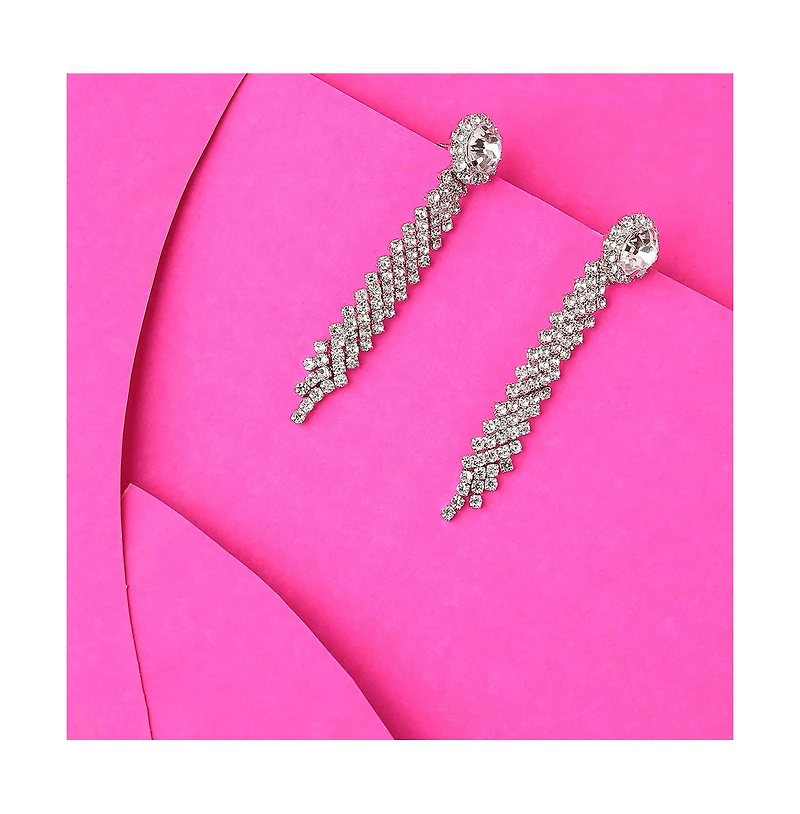 Sohi Women's Silver Circular Bling Drop Earrings