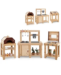 3-Piece Outdoor Kitchen Set Mud Kitchen with Separate Bbq Grill and Pizza Oven