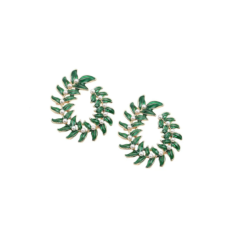 Sohi Women's Green Wreath Drop Earrings