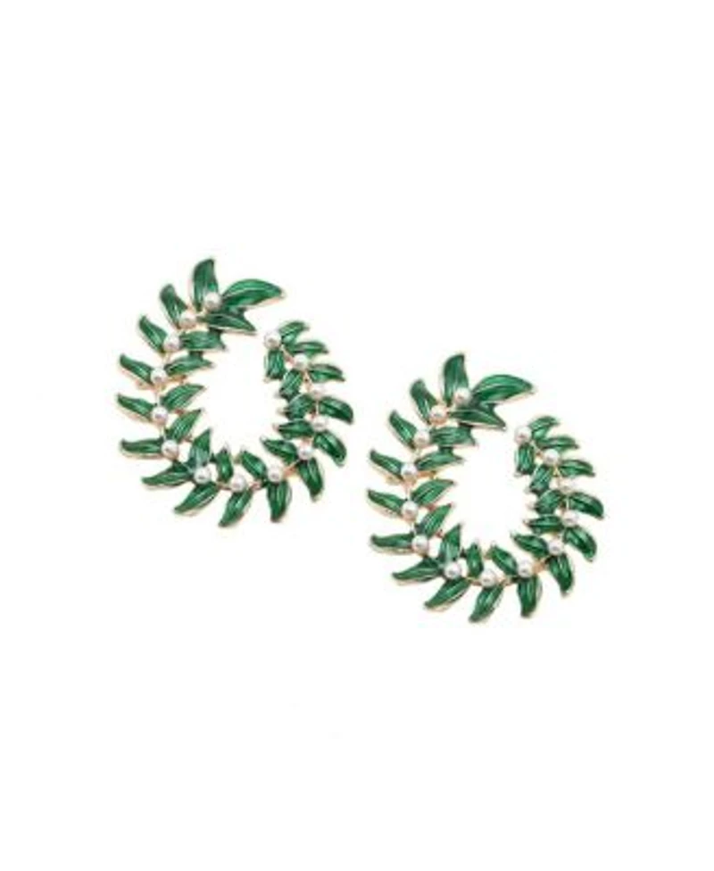 Sohi Womens Green Wreath Drop Earrings