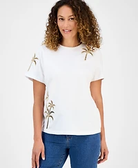 I.n.c. International Concepts Petite Cotton Palm Crewneck Tee, Exclusively at Macy's