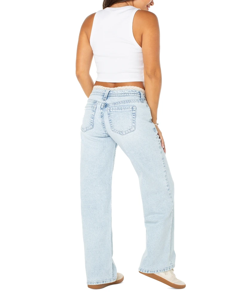 Celebrity Pink Juniors' Lace-Trim Low-Rise Slouchy Jeans