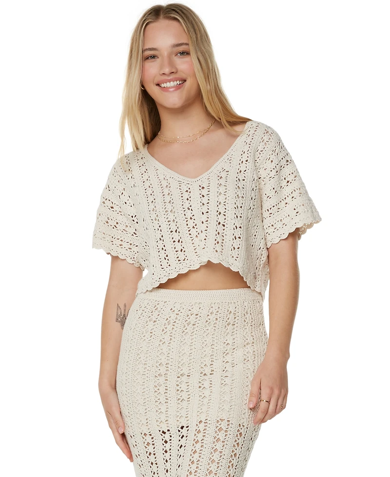 Roxy Juniors' Sea Swirl Crochet Cotton Top