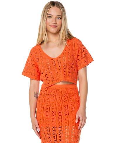 Roxy Juniors' Sea Swirl Crochet Cotton Top