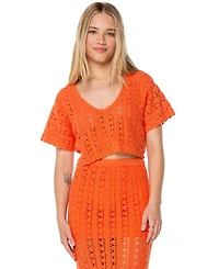 Roxy Juniors' Sea Swirl Crochet Cotton Top